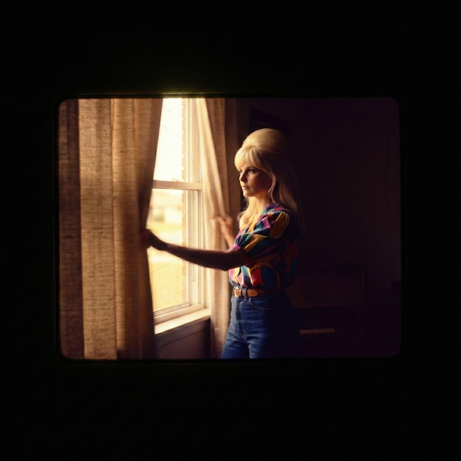 Alona at a bright window, the room falling into shadow